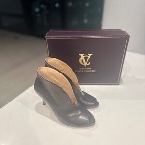 Vince Camuto Signature Black Leather Peep-Toe Booties